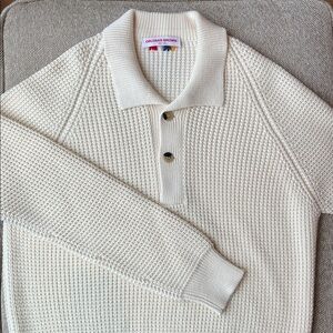 Orlebar Brown Waffle Knit Marino Wool Heavy Sweater Sailor Polo Collar